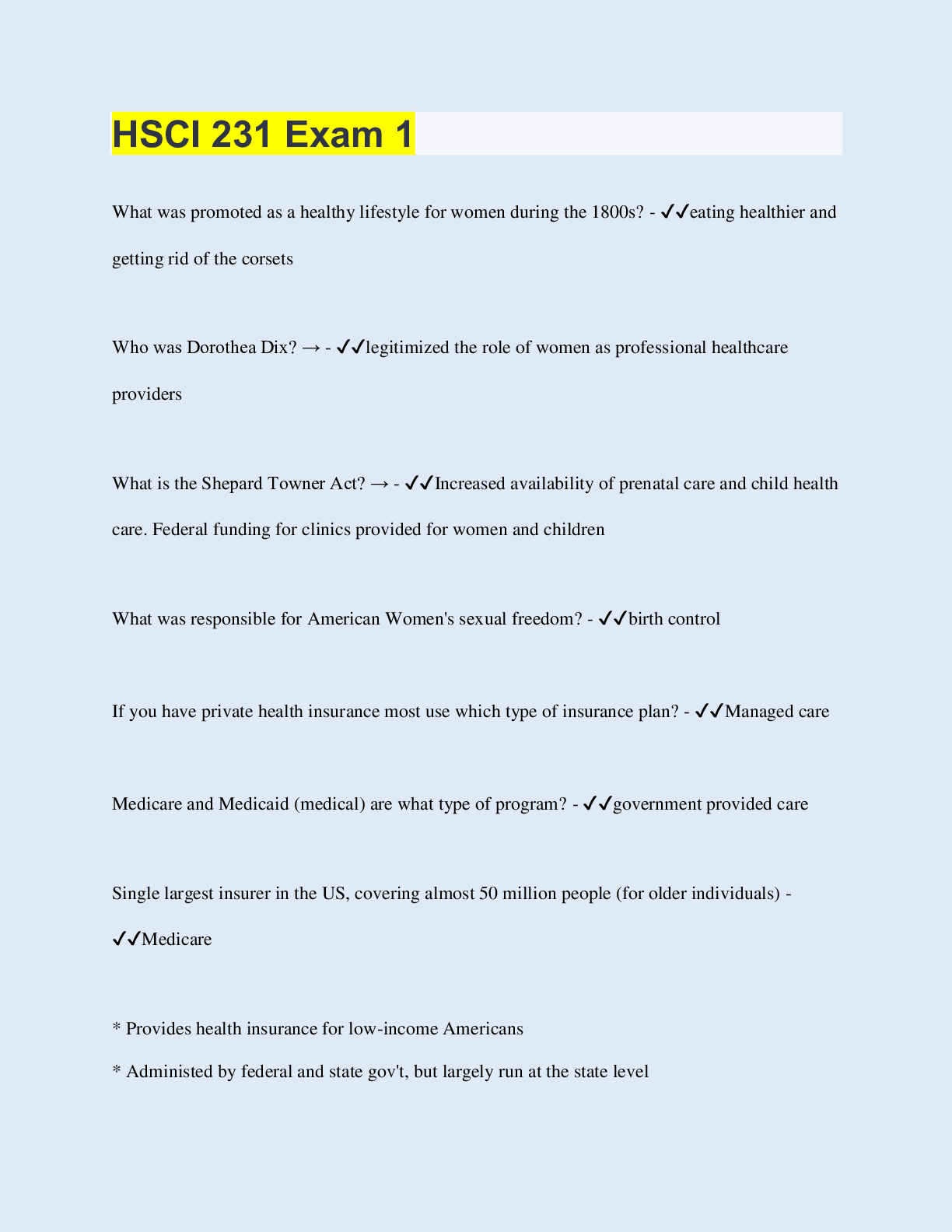 Preview image for HSCI 231 Exam 1 | Questions with 100% Correct Answers | Updated | Download to score A+